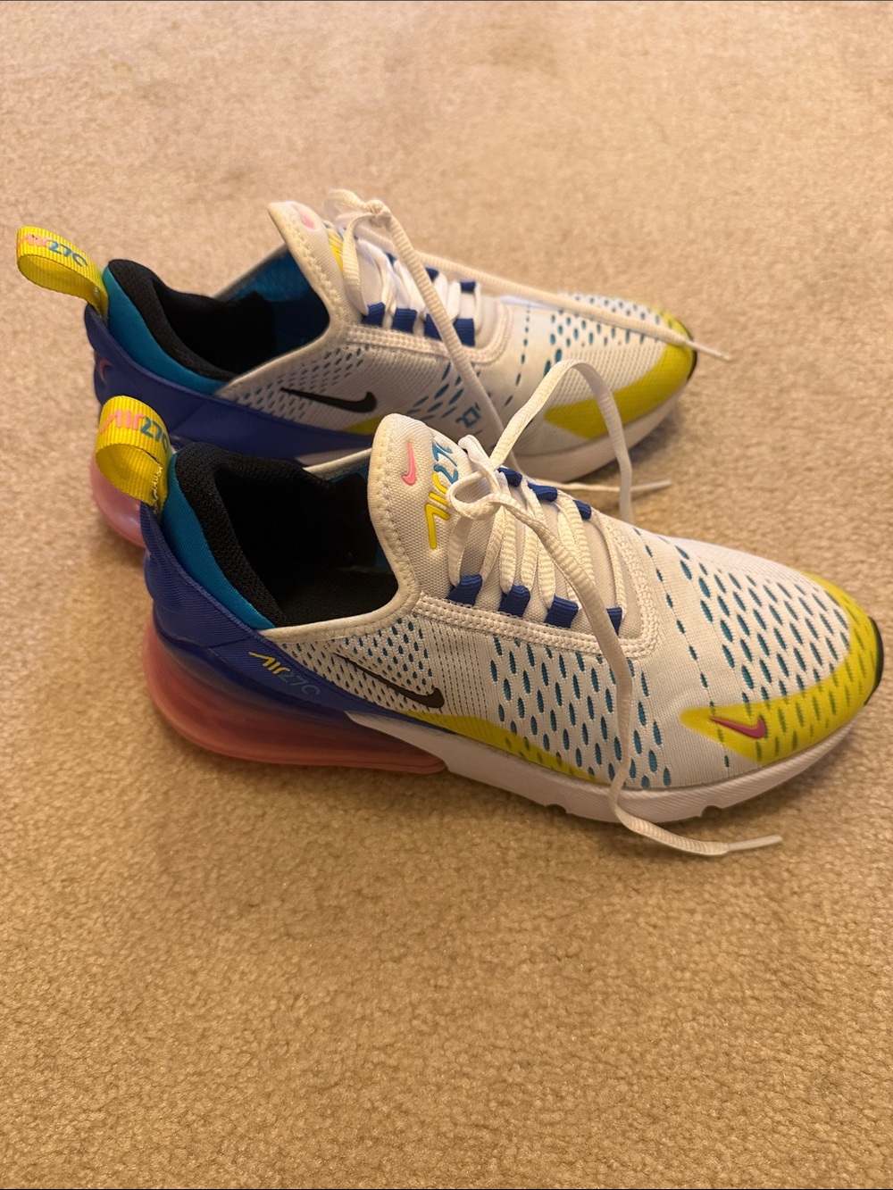 Nike Kids Air Max 270 White Yellow Blue Sneakers